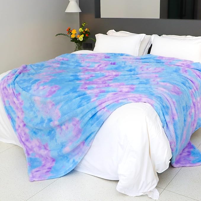 MUGD Lightweight Blanket Fleece Large Blanket Blue Throw Blanket for Bed Queen Size