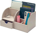 UnionBasic Desk Organizer - Multifunctional Leather Desktop Pen Holder Storage Box - Business Card/Pen/Pencil/Mobile Phone/Stationery Holder, Beige