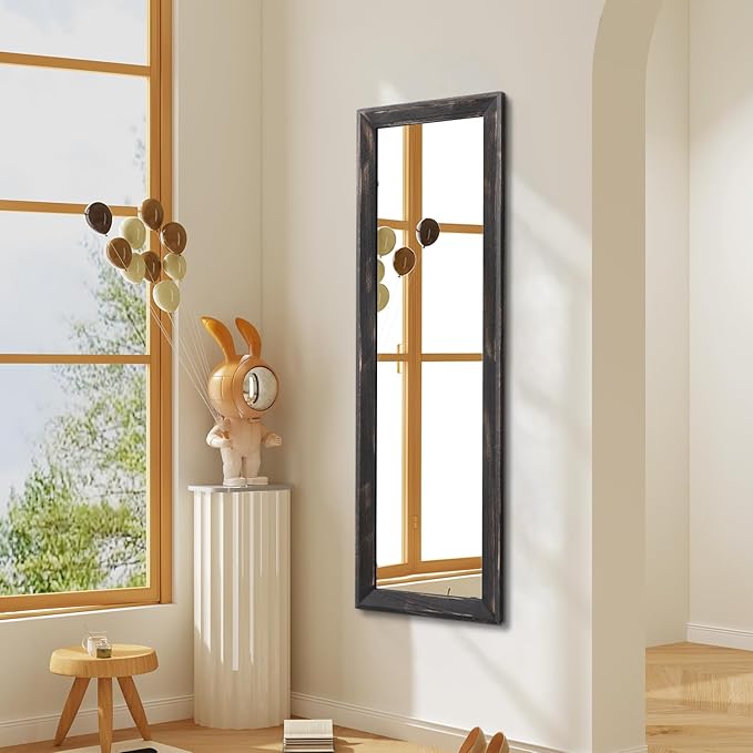 AAZZKANG Rectangular Mirror Full Length Wooden Frame Retro Large Wall Hanging Mirrors 43"x14" for Bedroom Living Room Bathroom Dressing Room Hallway