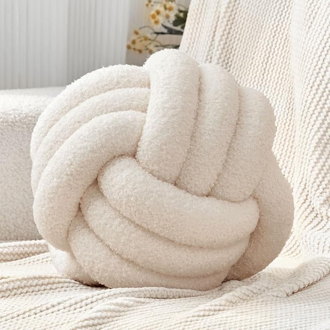 Petrella Knot Pillow Ball Round Throw Pillows Home Decor Cushion Decorative Aesthetic Throw Pillows，Lambswool Beige 11inch