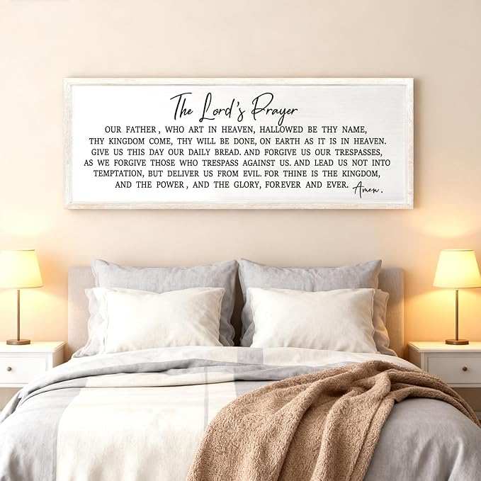 Our Father Prayer Bible Verse Framed Wall Art, 40''×15'' Rustic Religious Christian Lords Prayer Sign for God Jesus Christ Prayer, Horizontal Holy Inspirational Catholic Scripture Decor