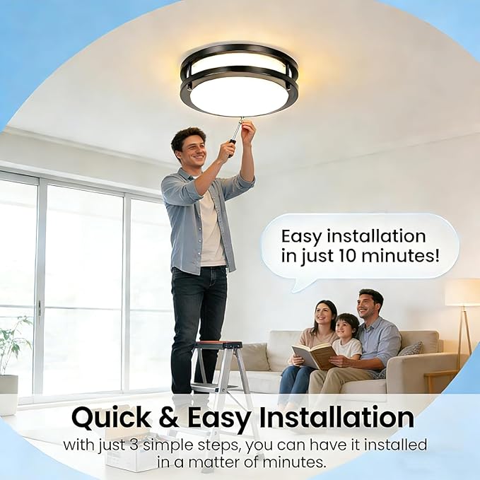 Drosbey 42W LED Flush Mount Ceiling Light Fixture, Ceiling Lights for Kitchen, Bedroom, Bathroom, Garage, Dimmable, Super Bright 4200 Lumens, 3000K/4000K/5000K Adjustable (Black), UL Listed