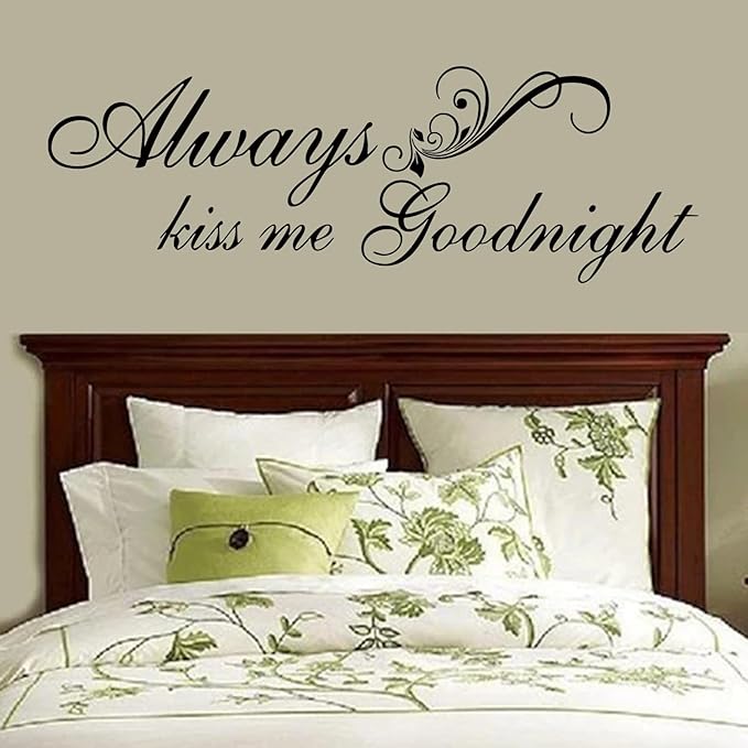 SEATUNE Always Kiss Me Goodnight Wall Stickers - Bedroom Wall Decals - Romantic Marriage Couples Quotes Inspirational Love Family Bathroom Bed Home Vinyl Art Wall Decor 48"X16"