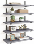Fixwal Floating Shelves Set of 5, Width 4.7 Inches Wall Shelves, Rustic Wood Wall Storage Shelves for Bedroom, Living Room, Kitchen, Bathroom (Grey)