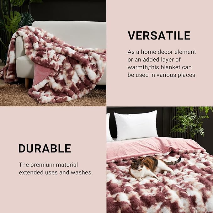 SAPHREAS Faux Fur Throw Blanket for Couch, Fluffy Fuzzy Bubble Blanket for Sofa Bed Living Room, Decor Soft Cozy Gifts for Women Men, 50x60” Tie Dye Burgundy