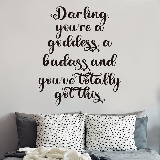 Inspirational Quotes Wall Stickers for Women: Motivational Bedroom Bathroom Living Room Kitchen Office Gym Vinyl Art Wall Decals - Darling You're a Goddess 15" X 18"