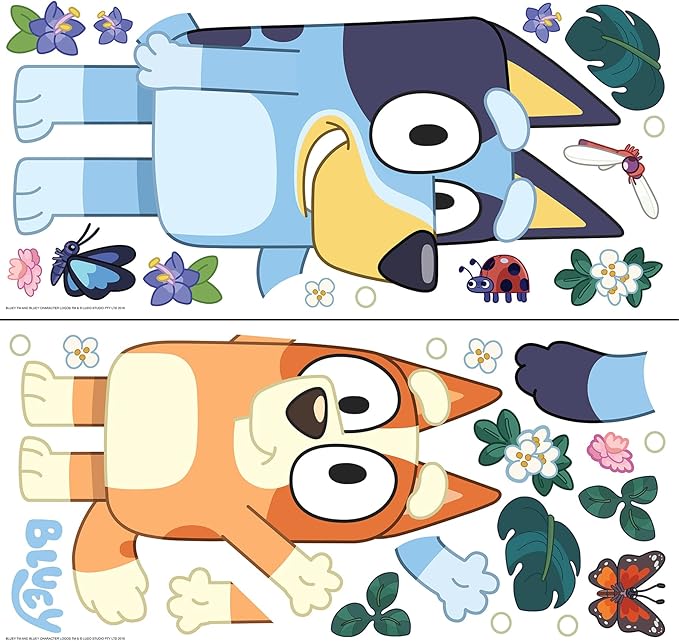 RoomMates Bluey and Bingo Character Blue Peel and Stick Wall Decals, RMDM5560