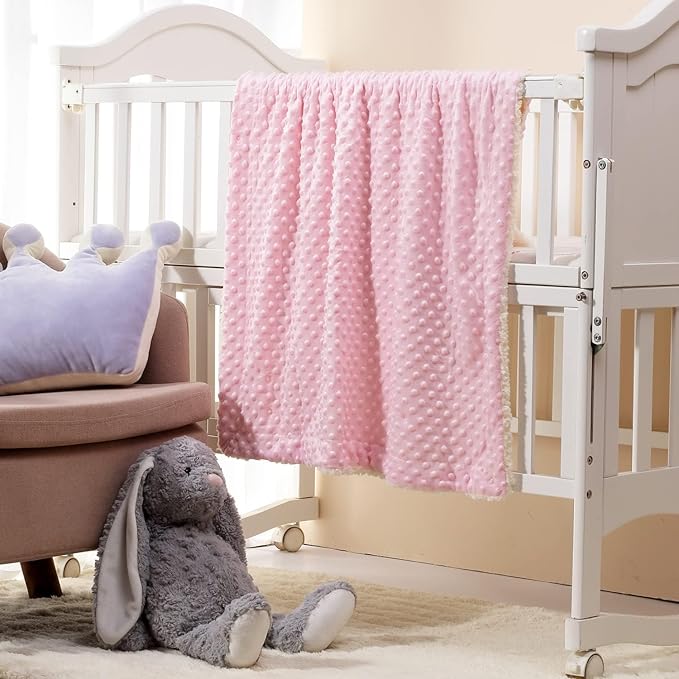 CREVENT 2Pcs 30''X40'' Cute Cozy Fluffy Warm Baby Blankets for Infants Toddlers' Bedding Crib Cot Stroller - Grey Cloud + Pink Sherpa