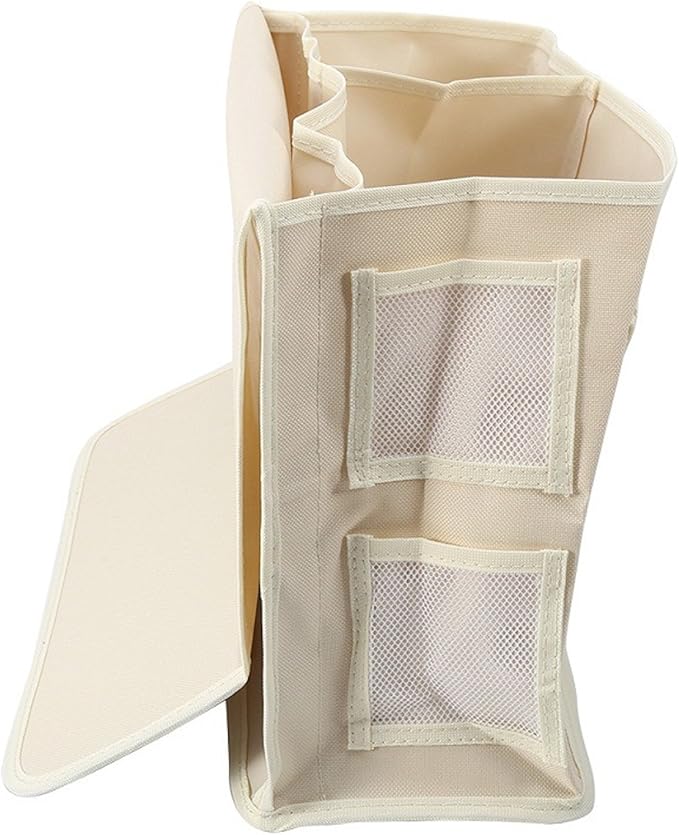 Oxford Bed Pockets Portable Remote Control Bedside Storage Caddy Hanging Organizer Bag with 6 Pockets Bed Sofa Organizer for Magazine Tissue Phone Beige