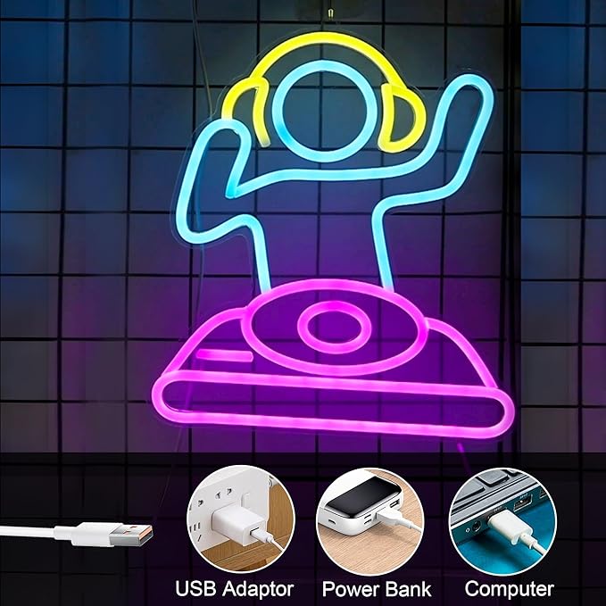 Cool Neon Sign for Wall Decor. Anywin DJ Player Neon Signs USB Led Lights with Dimmable for Bar Decor, Neon Decor Gifts for Birthday, Party for Bedroom Kidsroom Living Room Bar Gaming Room Men Cave