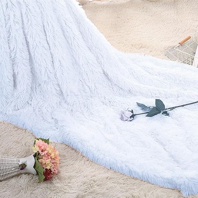 Plush Super Soft Blanket Bedding Sofa Cover Furry Fuzzy Fur Warm Throw Qulit Cozy Couch Blanket for Winter (63"x79",White)