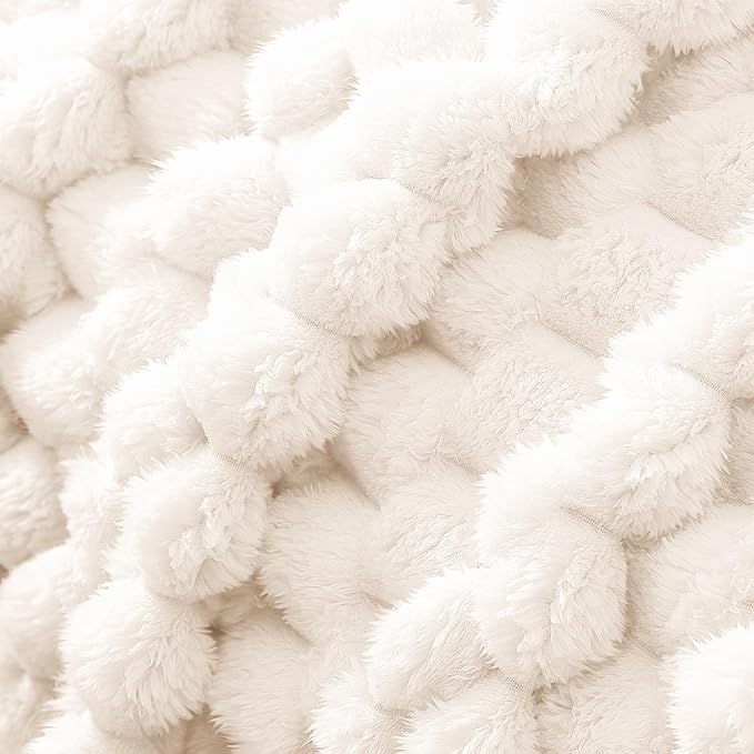 Whale Flotilla Queen Size Blanket for Bed with Jacquard Pattern, Fuzzy Soft Cozy Exquisite Blankets for All Season, Warm and Fluffy, 90x90 Inch, Ivory