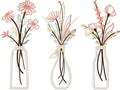 3 Pieces Metal Flowers Wall Arts - Rustic Farmhouse Style Décor Metal Wall Art Black Minimalist Flower Natural Themed Wall Decors for Home Bedroom Dining Room Housewarming (Pink Beige)