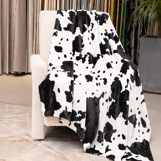 Fleece Throw Blanket for Girls & Boys, White Black Soft Warm Fuzzy Baby Blankets for Couch Stroller, Cute Cozy Farmhouse Bedroom Nursery Decor, Birthday Gifts for Girls Boys Toddlers, 40"x50"