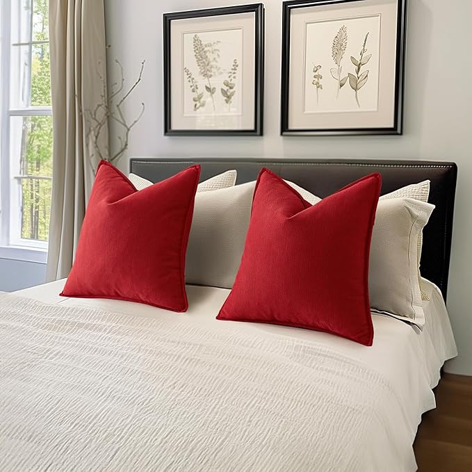 MIULEE Pack of 2 Red Decorative Pillow Covers 18x18 Inch Soft Chenille Luxurious Couch Throw Pillows Farmhouse Cushion Covers with Elegant Design for Sofa Bedroom Living Room Home Decor