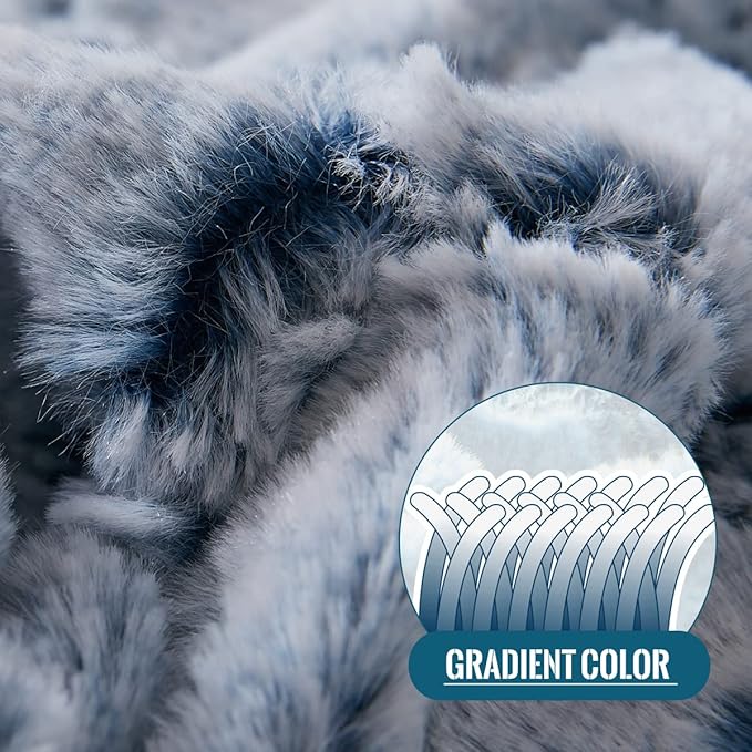 KAWAHOME Faux Fur King Size Blanket for Bed, Ultra Soft Warm Fluffy Blanket for Couch, Plush Fuzzy Bedding, Cozy Luxury Quatrefoil Pattern Bedroom Decor Gifts, 108" X 90" Blue