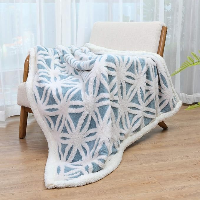 LOMAO Sherpa Fleece Blanket Easter Gifts for Mom Cozy Soft Throw Blanket for Women Men Dual Sided Couch Sofa Bed Blanket (Light Blue,51x63 inch)