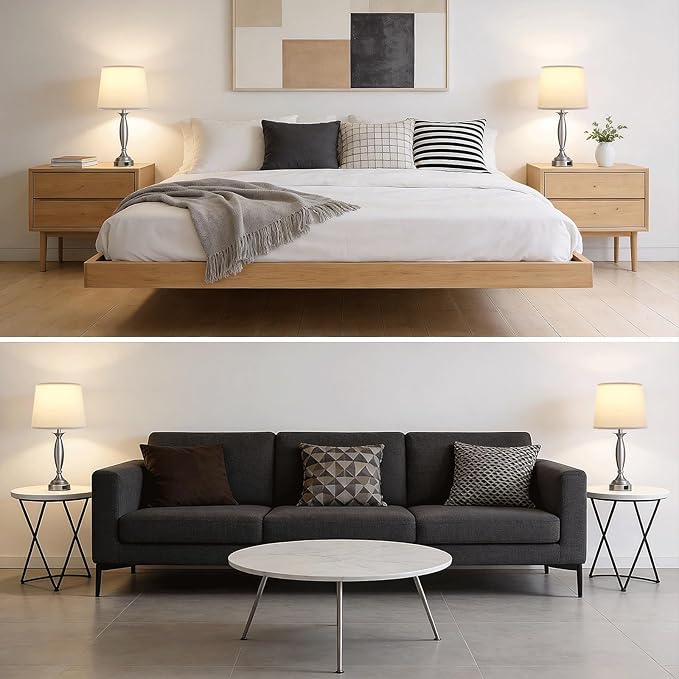 25.5" Lamps for Bedrooms Set of 2 - Touch Bedside Lamp with USB C+A, 3 Way Dimmable Nightstand Lamps with USB Port, Brushed Nickel Table Lamp for Living Room Bed Side End Table（bulbs included）