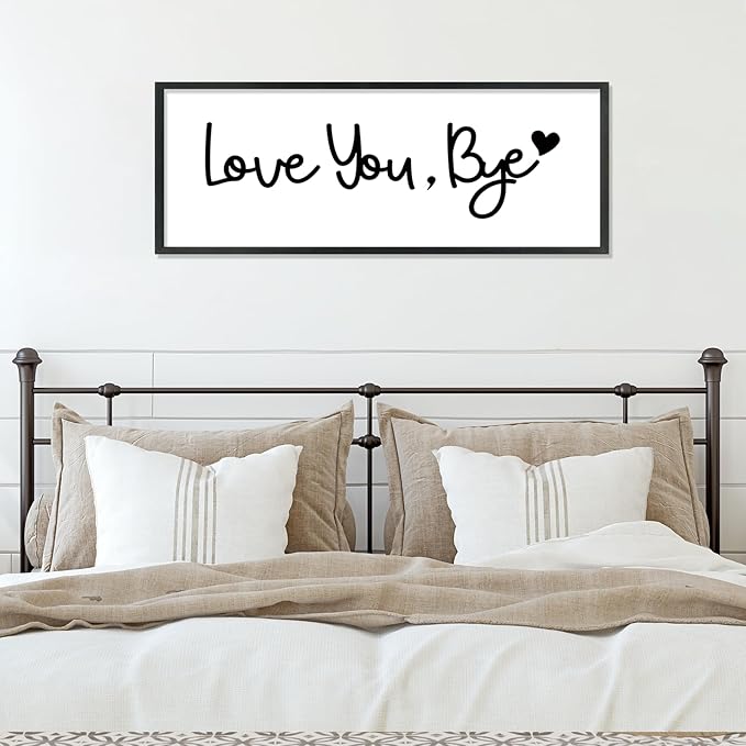 YWJKWLGS Farmhouse Wall Art Decor - Oversized 32x12 Inch Love You, Bye Door Sign for Entryway & Mudroom | Premium Wood Framed, The Last Thing They See Before Leaving Home (Rustic Black)