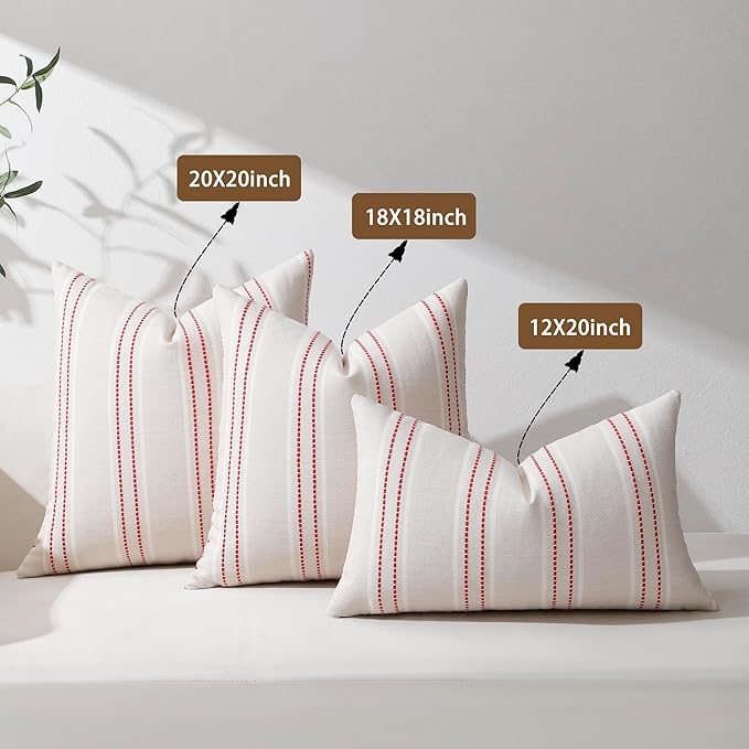 Hckot Christmas Throw Pillow Covers 12x20 Red Pillow Covers Striped Xmas Decorations Pillows Lumbar Farmhouse Cushion Covers Winter Holiday Decor for Sofa Living Room (Red)