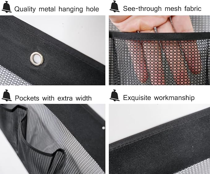 ALYER 2 Pack RV Mesh Shoe Storage Pouches,Hanging Wide Organizer with 10 Pockets for Camper,Bedside Caddy for Shoes,Toys,Snacks and Household Accessories(Black)