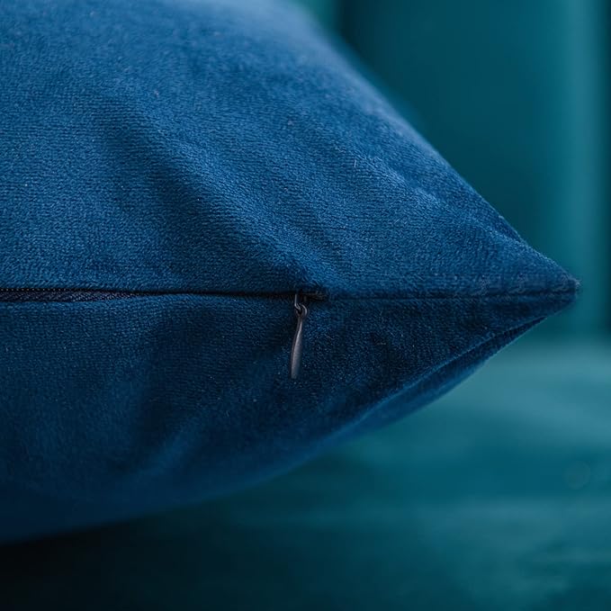 DEZENE Euro Sham Covers 26x26 Midnight Blue: Pack of 2 Cozy Soft Velvet Square Modern Luxury Decorative Throw Pillow Cases for Sofa Couch Living Room Bed Home Decor