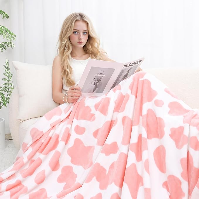 Fleece Throw Blanket for Couch & Bed, Ultra Soft Plush Pink Blankets for Women, Cute Cozy Western Decor for Bedroom & Living Room, Pink Gifts for Girls Birthday, Valentines, All Seasons 50" x 60"