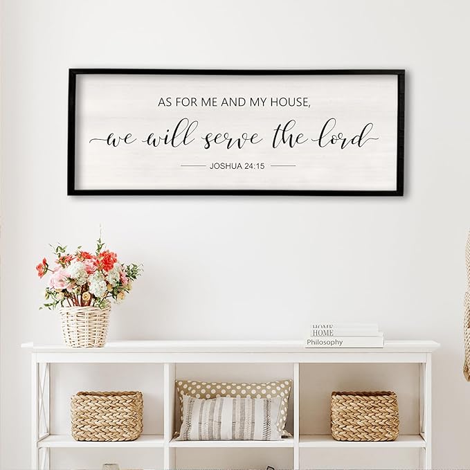comurdyo As For Me And My House We Will Serve The Lord Wall Decor 32" x 12" Bedroom Above Bed Sign Large Rustic Farmhouse Wood Framed Bible Verse for Religious Scripture Christian Wall Art (Black)