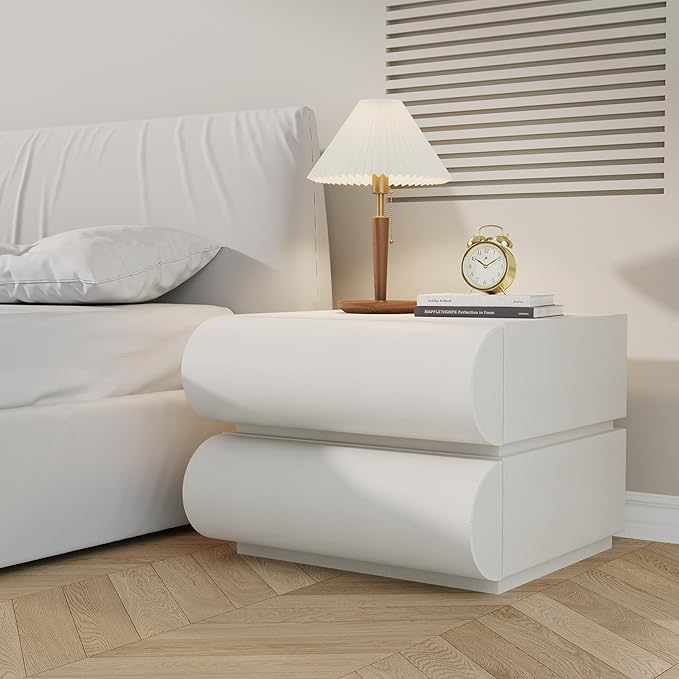 Modern Nightstand with Storage, Small Night Stand with Upholstered Leather Finish, 2 Solid Wood Drawers for Bedroom Bedside Couch