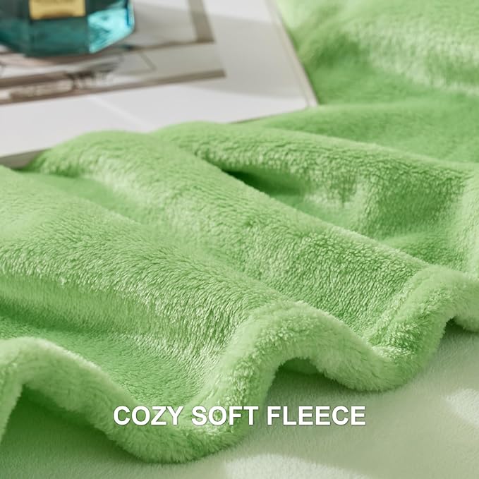 Hansleep Fleece Grass Green King Blanket, Super Soft Flannel Fuzzy Plush Cozy Blanket for All Seasons, Grass Green, King 90x108 Inches