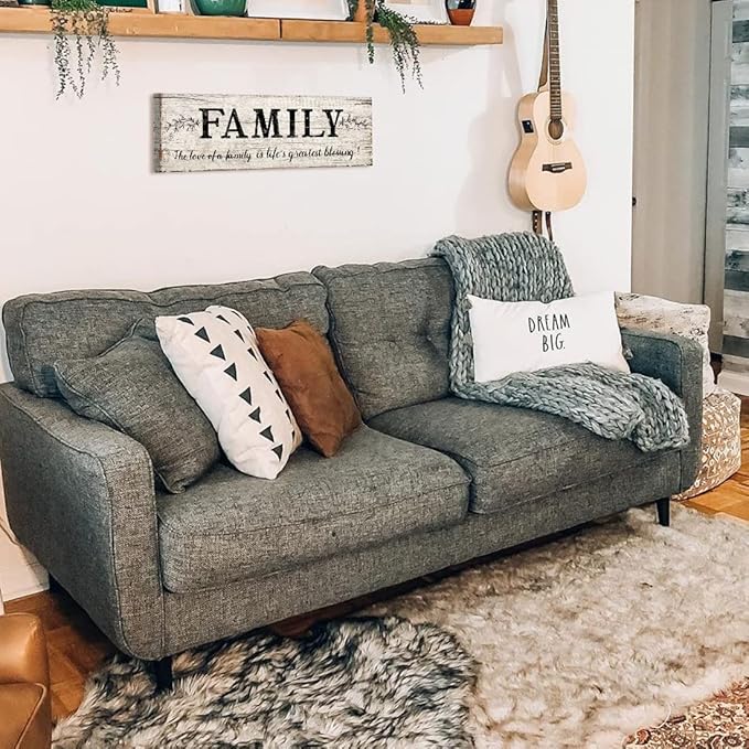 Family Signs Wall Decor Quote Words Wall Plaques Family Framed Wall Art Vintage Retro Artwork Decoration for Bedroom Living Room Home (8 X 24 inch)