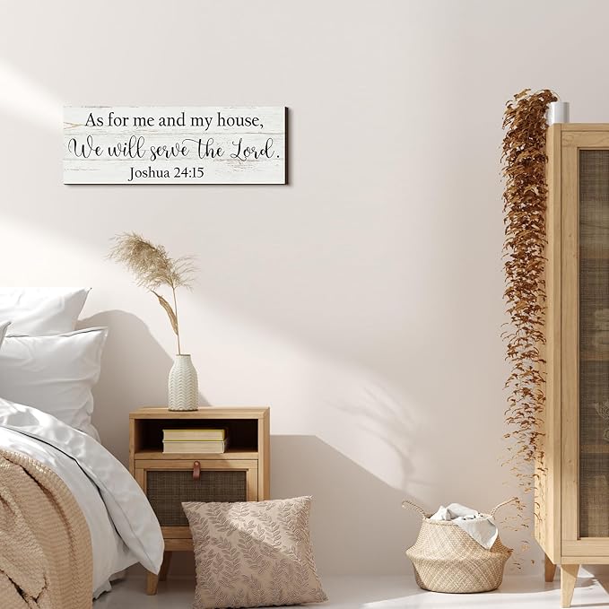 Jetec Farmhouse Bible Verse Scripture Wall Signs, As for Me and My House We Will Serve the Lord Wooden Plaque Decor for Church Home Christian Wall Art Decor (Joshua)