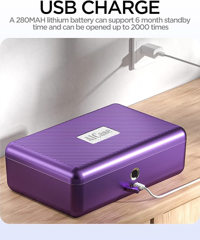 AICase Biometric Fingerprint Storage Box, Portable Cash Jewelry Security Lock Box Safe, Combination Lock for Car, Home, Office Travel