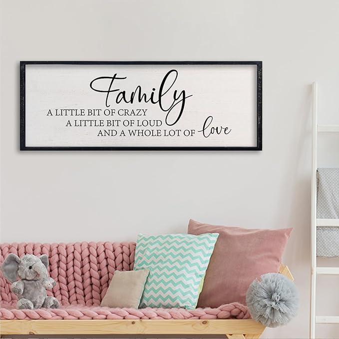 comurdyo Family A Little Bit Of Crazy Sign Wall Decor 32"×12" A Little Bit Loud Inspirational Quotes Large Wood Framed Wall Hanging Art (Black)