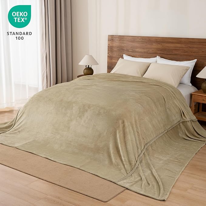 PHF Oversized King Big Fleece Blanket 120"x120", No Shed No Pilling Extra Large Soft Blanket, Giant 10'x 10' Lightweight for Bed, Sofa Travel and Camping, Suitable for All Season, Khaki