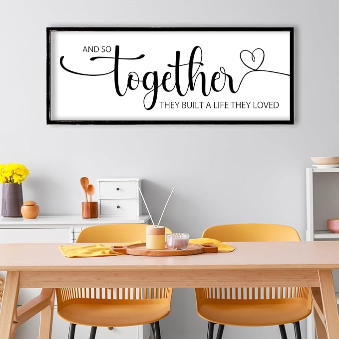 And So Together They Built A Life They Loved Sign Wall Decor 40"x15" Above Over Bed Master Bedroom Large Wood Framed Wall Hanging Art (Black)