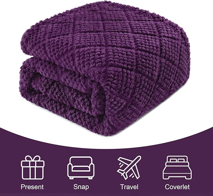Whale Flotilla Fuzzy Fleece Throw Blanket for Couch, Bed, Soft Fluffy Jacquard Waffle Blankets for All Season, Lightweight and Warm, 50x60 Inch, Purple