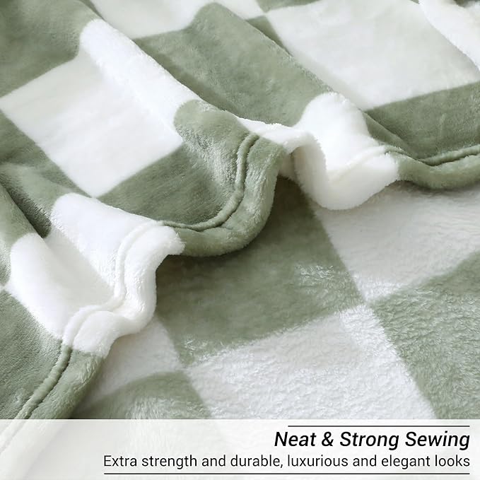 Viviland Checkered Throw Blanket, Sage Green Microfiber Soft Cozy Fluffy Warm Throw Blankets for Couch, Sofa, Chair, Bed, Camping, Picnic, Travel Lightweight Bed Blanket - 50x60 inches