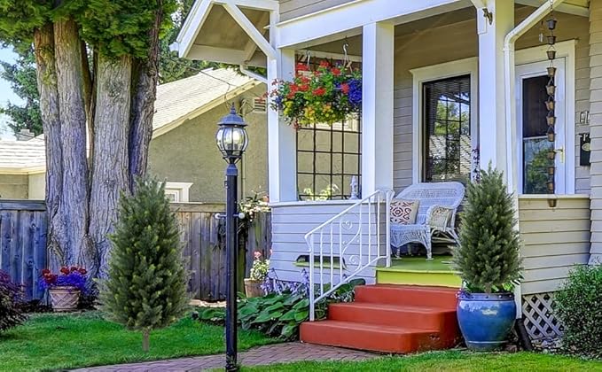 Pair Artificial Cedar Topiary Trees, 3ft UV-Resistant Faux Cypress shrubs w/Ground Spikes (Including Lights),Tall Evergreen Decorative Plants for Outdoor & Indoor Porch, Patio, and Garden
