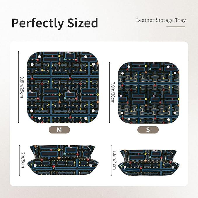 Retro Video Game Pattern Leather Vanity Tray Desktop Storage Organizer, Decorative Catchall Perfume Tray, Bathroom Valet Tray,Nightstand Caddy Holder for Keys Phone Wallet Coin Jewelry, S
