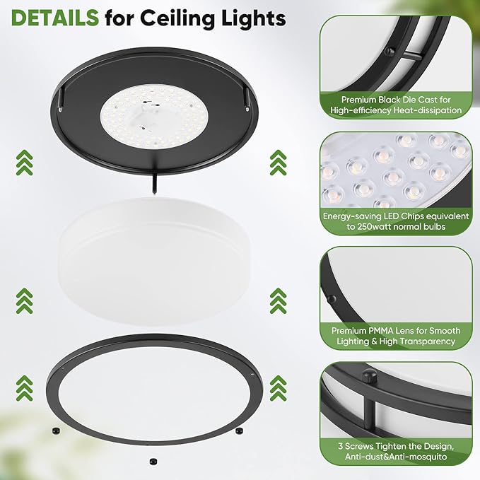 TOBUSA 36W LED Flush Mount Ceiling Light Fixture, 13inch LED Ceiling Light 3600LM, Modern Black Ceiling Light 2700K/3000K/4000K/5000K/6500K 5CCT, Dimmable Ceiling Lamp for Living Room Kitchen,1 Pack