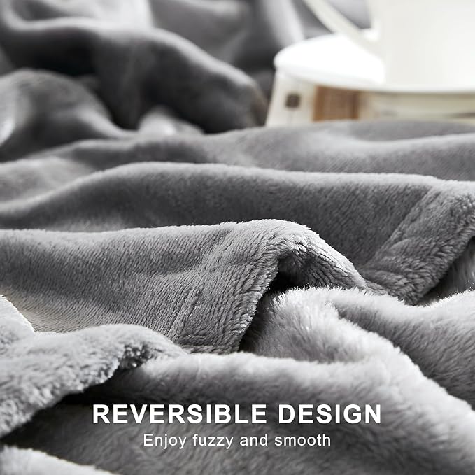 Hansleep Fleece Grey Throw XL Blanket, Super Soft Flannel Fuzzy Plush Cozy Blanket for All Seasons, Grey, Throw XL 50x70 Inches