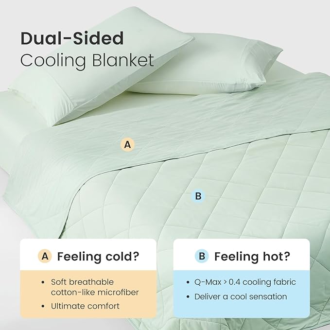 Cozy Bliss Cooling Blanket for Hot Sleepers King Size, Q-Max 0.45 Cooling Comfort, Cold Blankets for Night Sweats Sleeping, Ultra-Cool Lightweight Breathable Summer Blanket for Bed, Mint Green