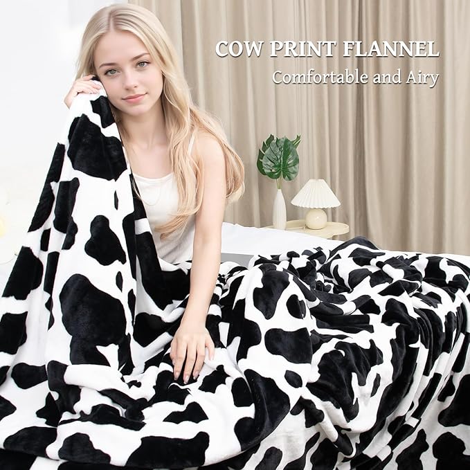 Soft Black and White Blanket Throw Cow Print Gifts Stuff 50x60inch Lightweight Cozy Fuzzy Fleece Blanket for Women Men Teenage Girls Boys Bed Couch