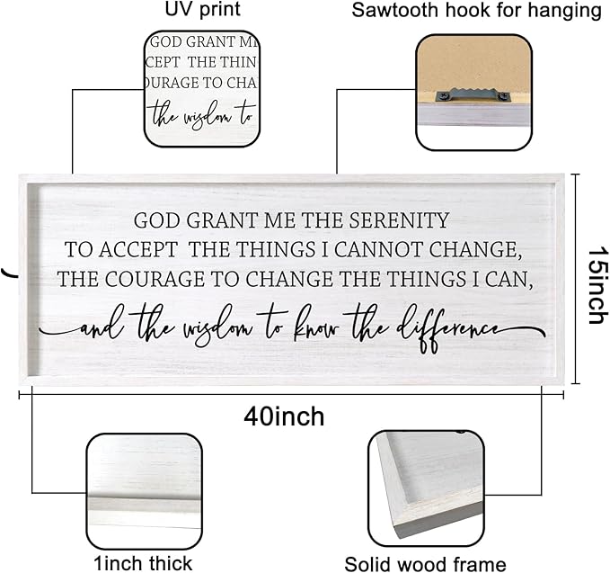 Serenity Prayer Rustic Bible Verse Framed Wall Art, 40''×15'' Religious Christian Saying Sign for God Jesus Christ Prayer, Vintage Positive Horizontal Holy Inspirational Catholic Scripture Gift Decor