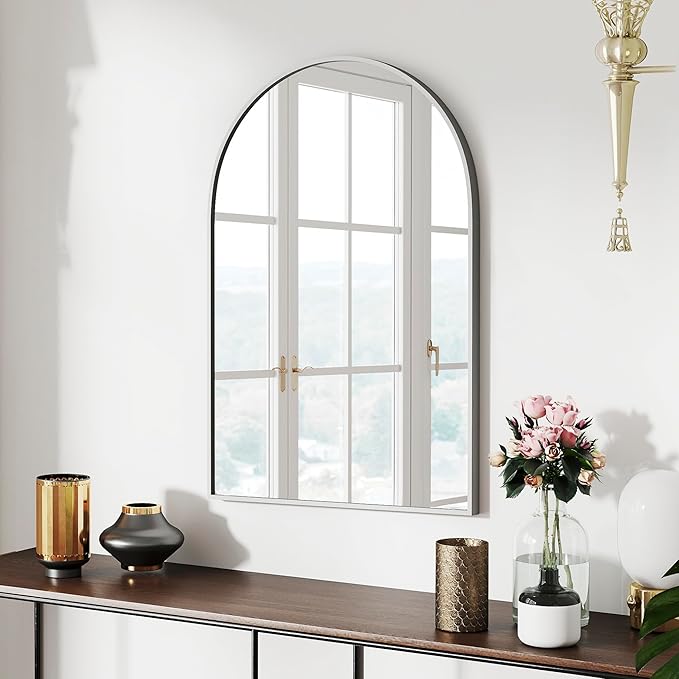 30x20 Arch Mirror Rectangle Wall Mounted Hanging or Against Wall Aluminum Alloy Metal Frame Dressing Make-up Mirrors for Entryway Bedroom Bathroom Living Room 30 20 inch Silver