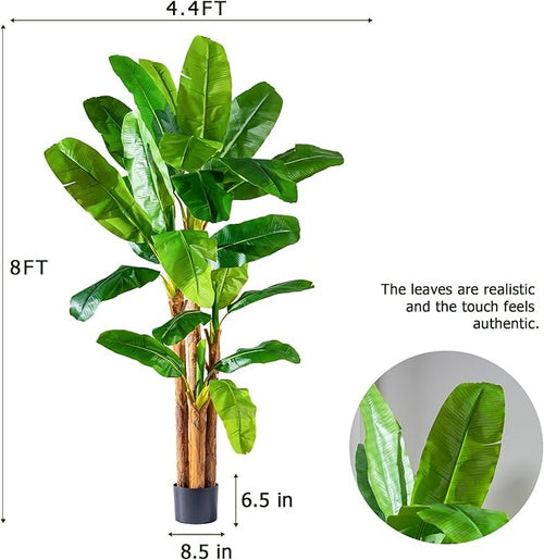 8.2FT Artificial Banana Tree Tall Fake Banana Leaf Plant Faux Banana Silk Tree Faux Banana Leaves for Home Swimming Pool Indoor Outdoor Patio Tropical Decor