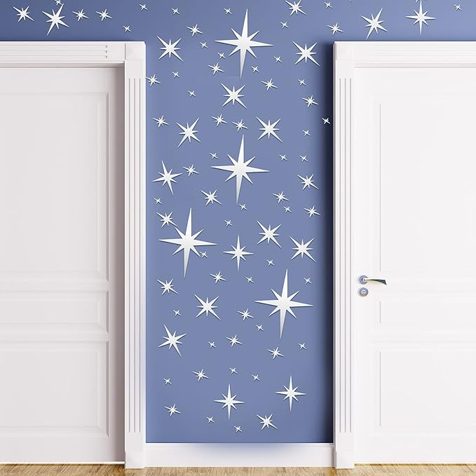 Zonon 82 Pieces Mirror Wall Stickers Star Wall Decals Decor Removable 3D Acrylic Mirror Star Setting Sticker for Ceiling Home Bedroom Living Room Girls Room Decor(Silver)