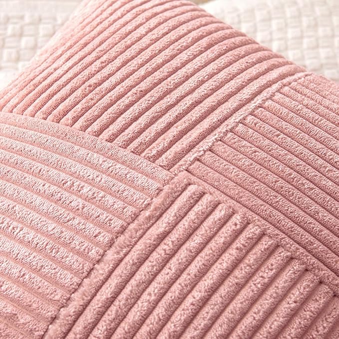 MIULEE Blush Pink Decorative Lumbar Throw Pillow Covers 12x20 Inch for Couch Bed Sofa Valentines Day Pack of 2 Boho Farmhouse Throw Pillows Soft Cross Corduroy Patchwork Textured Cushion Cases