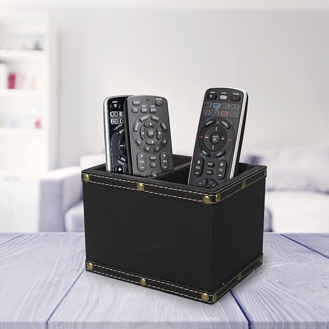 DreamsEden 2 Slots Wood Remote Control Holder Storage Box (Black)